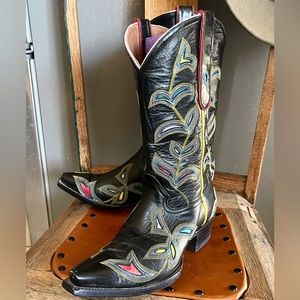 LONGHORN BEAUTIFUL COLORFUL EMBROIDERED LEATHER WESTERN COWBOY BOOTS W 8.5